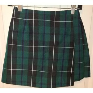Flynn O'Hara Uniform Wrap Skirt Girls‎ Size 10 Green Blue Pleated wrap Skort
